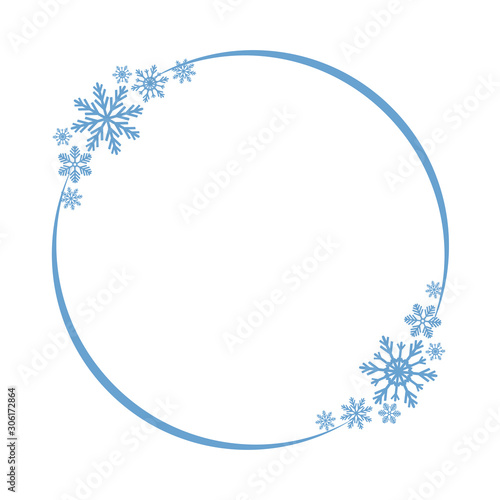 Shiny snowflake circle frame for christmas and new year party greeting card decor. Isolated vector symbol