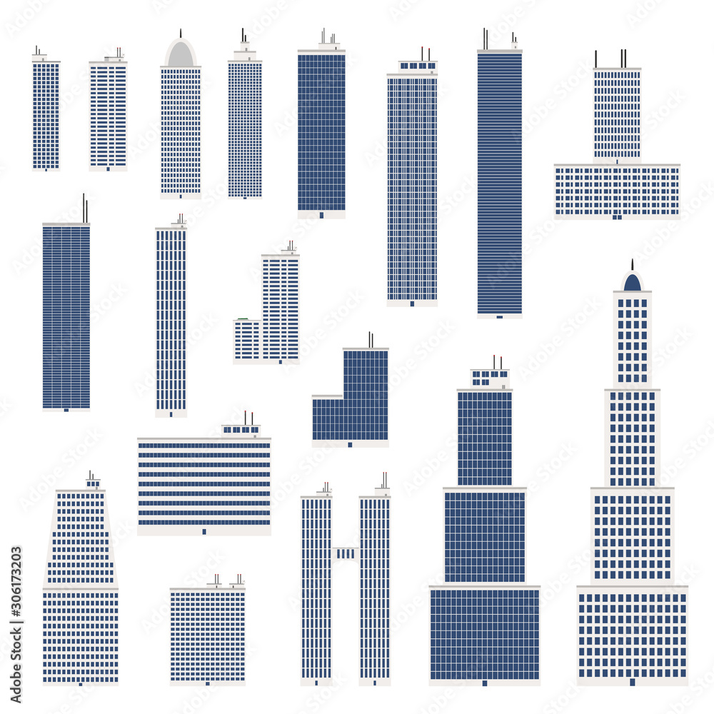 Buildings and skyscrapers set. Vector.