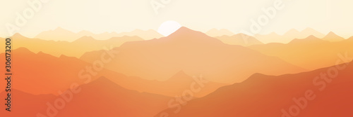 Fantasy on the setting sun in the mountains  vector illustration  EPS10