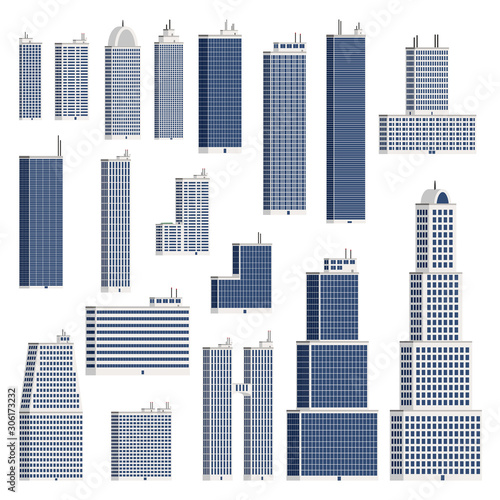 Buildings and skyscrapers set. Vector.