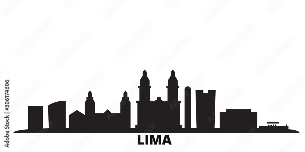 Fototapeta Peru, Lima city skyline isolated vector illustration. Peru, Lima travel cityscape with landmarks