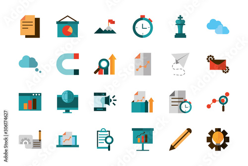 business strategy network icons set