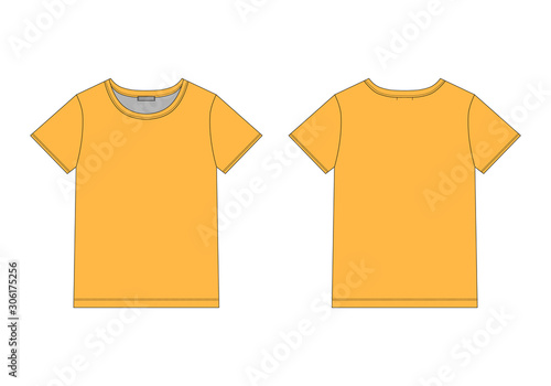 Technical sketch unisex t shirt in orange colors. T-shirt vector illustration.
