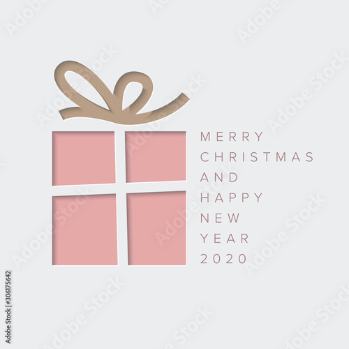 Minimalistic Christmas card with christmas present box photo