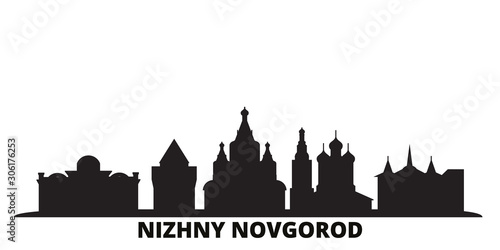 Russia, Nizhny Novgorod city skyline isolated vector illustration. Russia, Nizhny Novgorod travel cityscape with landmarks