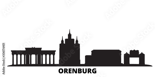 Russia, Orenburg city skyline isolated vector illustration. Russia, Orenburg travel cityscape with landmarks