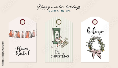Funny Christmas gift illustration, wreath and candle with text greeting. Modern Merry Xmas quote, winter season holidays art. T-shirt print, greeting card, blog post, website vector sketch