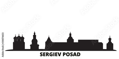 Russia, Sergiev Posad city skyline isolated vector illustration. Russia, Sergiev Posad travel cityscape with landmarks