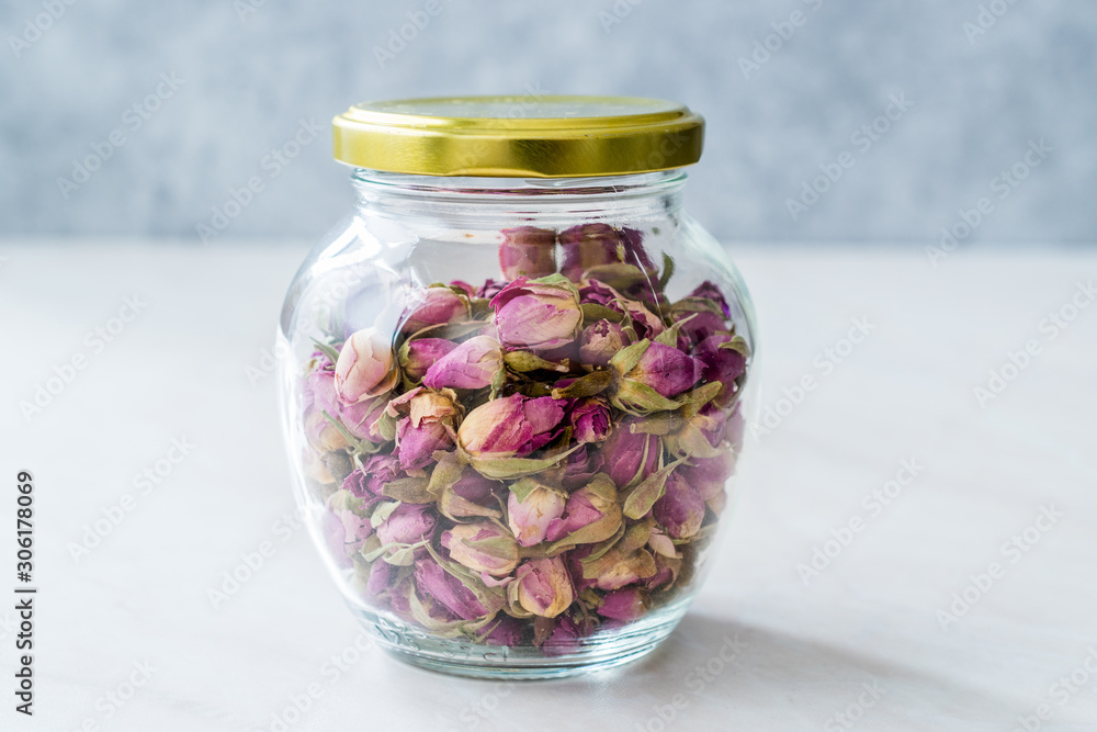 Dried Pink Rose Bud in Glass Jar Dried Pink Rose Bud in Glass Jar