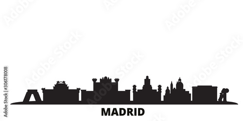 Spain, Madrid city skyline isolated vector illustration. Spain, Madrid travel cityscape with landmarks