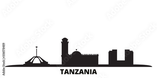 Tanzania city skyline isolated vector illustration. Tanzania travel cityscape with landmarks