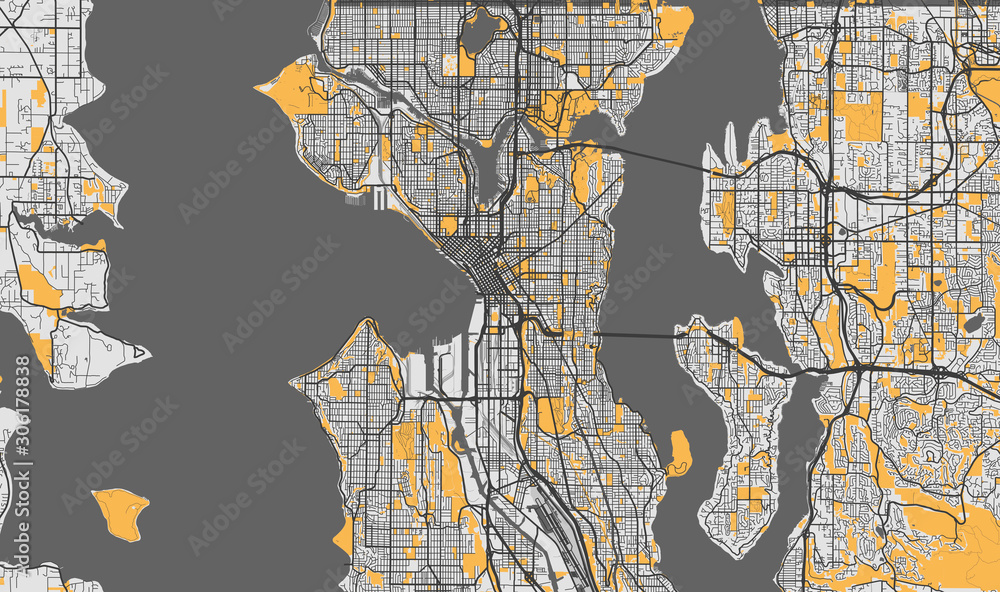 Detailed Map Of Seattle USA Stock Vector Adobe Stock 1000 F 306178838 4ReHdF7QaiZL9Xrm6v1ed2HMFnJEzlru 