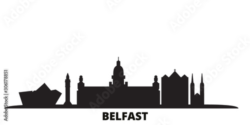 United Kingdom, Belfast city skyline isolated vector illustration. United Kingdom, Belfast travel cityscape with landmarks