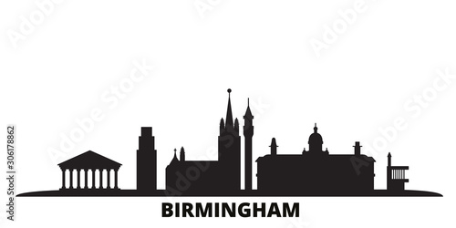 United Kingdom, Birmingham city skyline isolated vector illustration. United Kingdom, Birmingham travel cityscape with landmarks