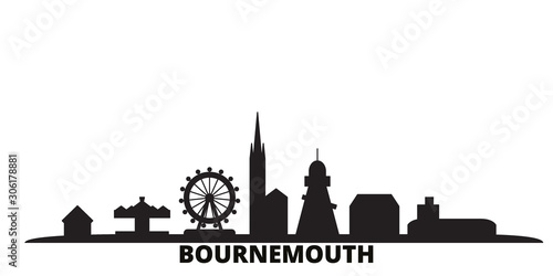 United Kingdom, Bournemouth city skyline isolated vector illustration. United Kingdom, Bournemouth travel cityscape with landmarks