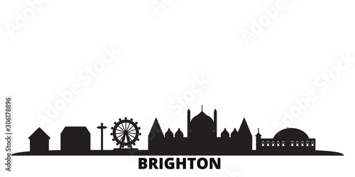United Kingdom, Brighton city skyline isolated vector illustration. United Kingdom, Brighton travel cityscape with landmarks