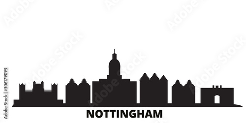 United Kingdom, Nottingham city skyline isolated vector illustration. United Kingdom, Nottingham travel cityscape with landmarks