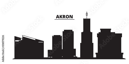 United States, Akron City city skyline isolated vector illustration. United States, Akron City travel cityscape with landmarks