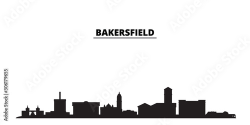 United States, Bakersfield City city skyline isolated vector illustration. United States, Bakersfield City travel cityscape with landmarks
