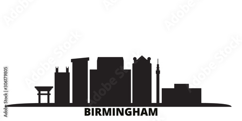 United States, Birmingham city skyline isolated vector illustration. United States, Birmingham travel cityscape with landmarks