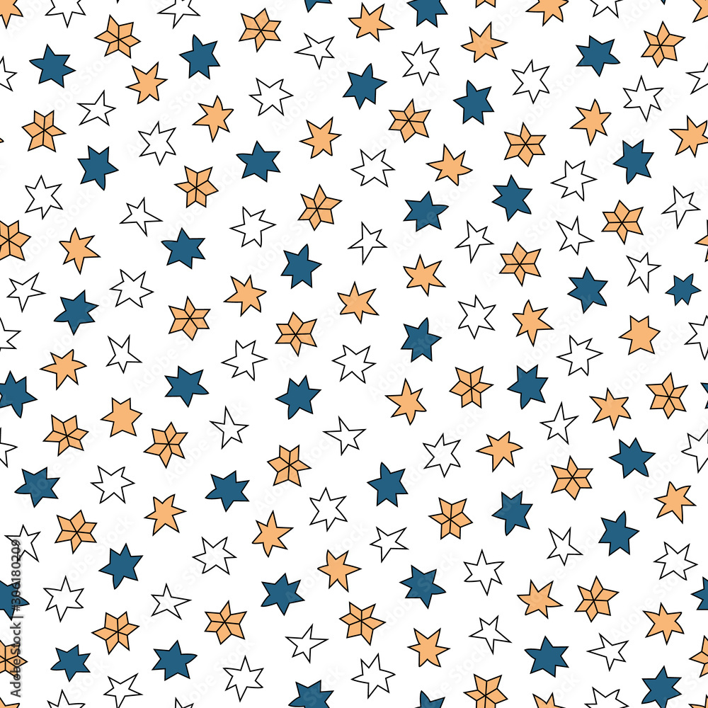 Vector repeat pattern with little stars on white background. One of 