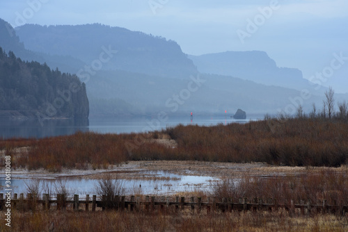 Looking East from Rooster Rock State Park in the Columbia Gorge, Oregon, Taken in Winter