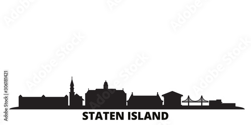 United States, New York Staten Island city skyline isolated vector illustration. United States, New York Staten Island travel cityscape with landmarks