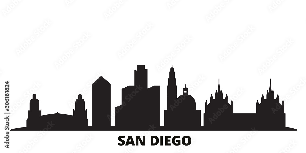 Fototapeta United States, San Diego city skyline isolated vector illustration. United States, San Diego travel cityscape with landmarks