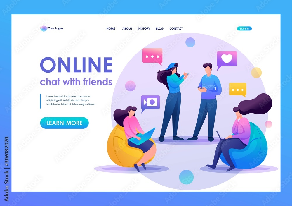 Friends correspond online, chat, share news and impressions, friendship. Flat 2D character. Landing page concepts and web design Friends correspond online, chat, share news and impressions, friendship. Flat 2D character. Landing page concepts and web design