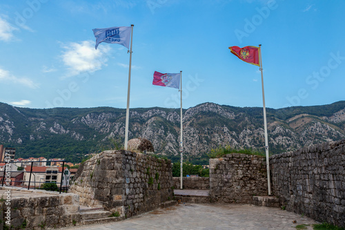 flag on top of Kotor fortress, Montenegro
