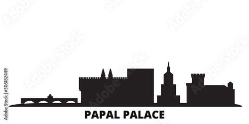 France,Papal Palace, Episcopal Ensemble Avignon Bridge city skyline isolated vector illustration. France,Papal Palace, Episcopal Ensemble Avignon Bridge travel cityscape with landmarks