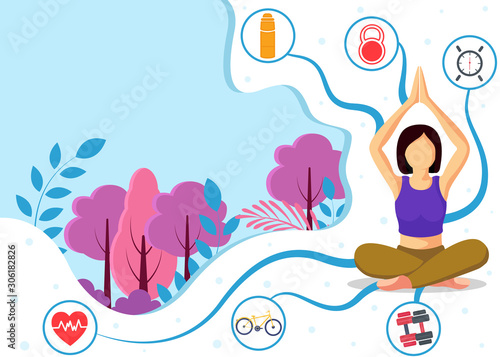 Woman doing exercise, Health and fitness concept banner design