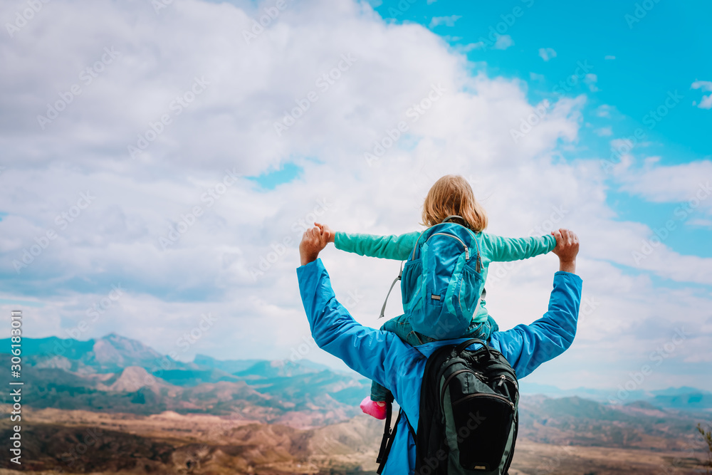 happy father with little daughter travel in nature happy father with little daughter travel in nature