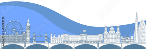 Panorama of London flat style vector illustration. Istanbul architecture. Cartoon London symbols and objects. London city skyline vector background. Flat trendy illustration.