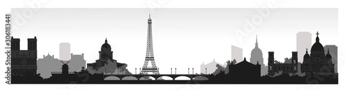 Panorama of Paris flat style vector illustration. Cartoon Paris architecture symbols and objects. Paris city skyline vector background. Flat trendy illustration