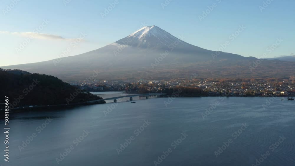 Aerial view of Mt. Fuji and lake Kawaguchiko at morning Aerial view of Mt. Fuji and lake Kawaguchiko at morning