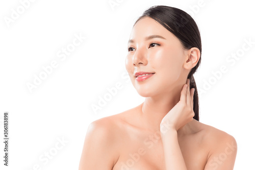 Young beauty healthy happy Asian woman with smiley face and perfect skin isolated on white.