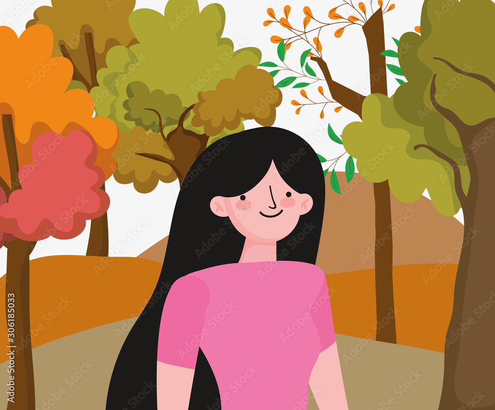 Woman cartoon in autumn vector design