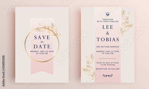 Beautiful set of wedding card templates. Gold collection of geometrical polyhedron, art deco style for wedding invitation, luxury templates, decorative patterns.