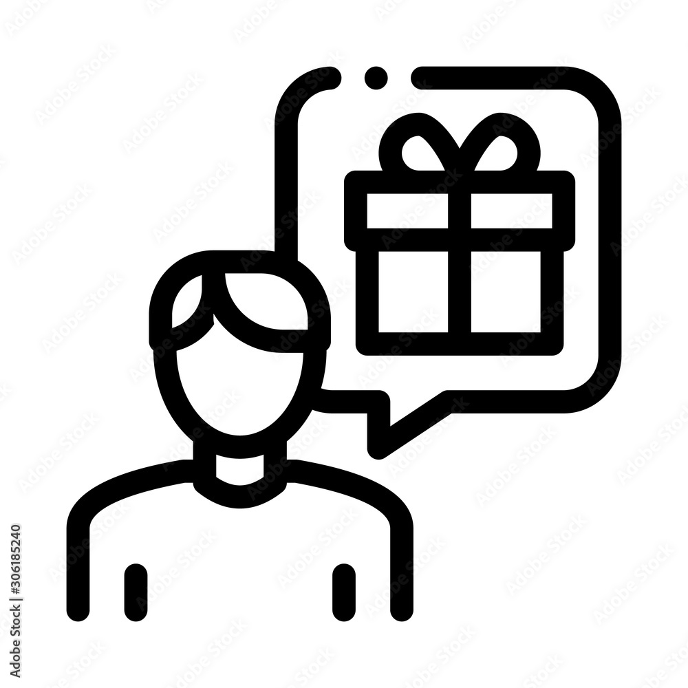 Man with Gift Thought Icon Vector. Outline Man with Gift Thought Sign. Isolated Contour Symbol Illustration Man with Gift Thought Icon Vector. Outline Man with Gift Thought Sign. Isolated Contour Symbol Illustration
