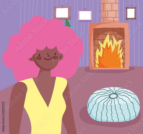 Woman cartoon in home room vector design