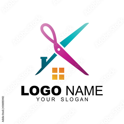 scissor home template logo. tailor's logo, salon, barber shop. modern logo design
