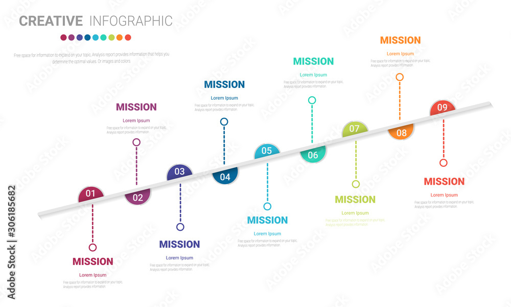 © auchara - Infographic design elements for your business with 9 options, parts, steps or processes, Vector Illustration.