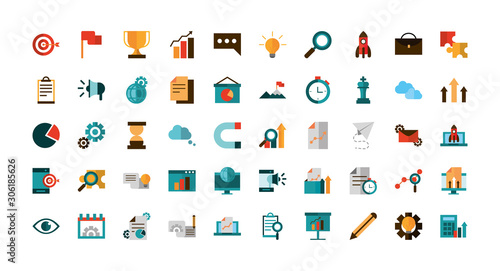 business strategy network icons set
