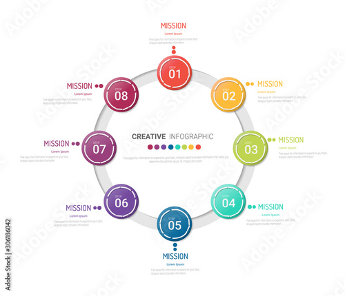 Circle Infographic thin line design and 8 options or steps. Infographics for business concept. Can be used for presentations banner, workflow layout, process diagram, flow chart.