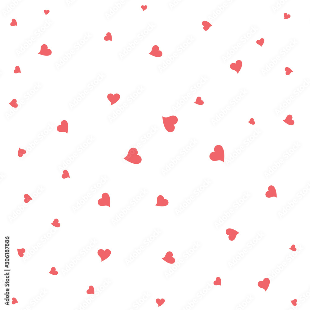 fallen red hearts on white background