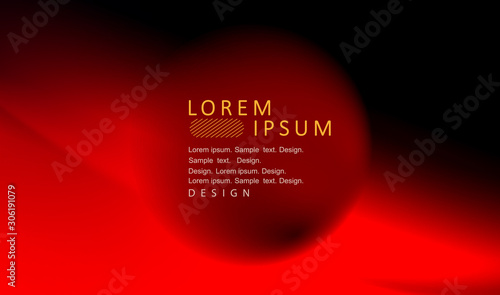 Graceful black with red background with curved folds and a round abstract frame