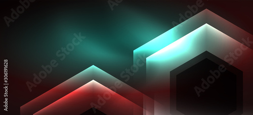 Neon shiny color lines background. Abstract colorful web template Geometric modern technology concept.