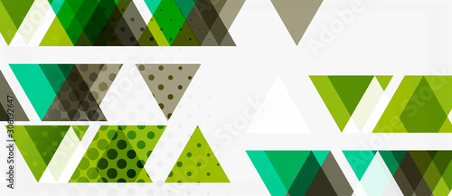 Banner with multicolored mosaic triangle geometric design on white background. Abstract texture. Vector illustration design template.