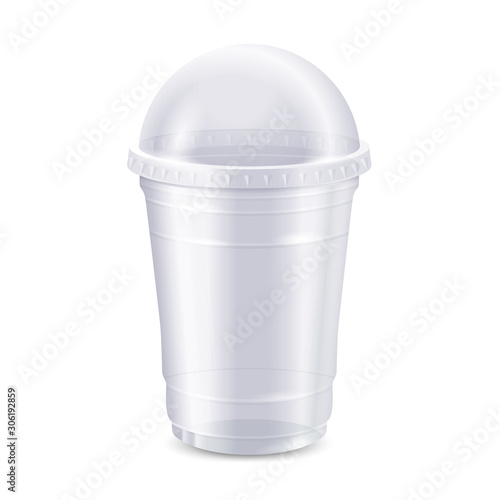 Empty clear disposable plastic cup with lid